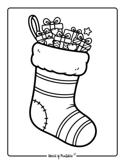 gift boxes and stocking coloring page