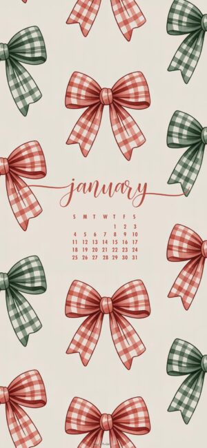 gingham bows january 2026 calendar background