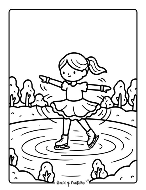 girl figure skating fun winter coloring pages