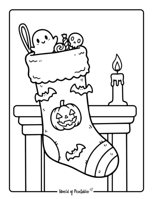halloween style stocking coloring page