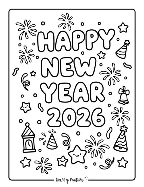 happy new year 2026 outline coloring pages