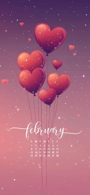 heart balloons modern february calendar wallpaper