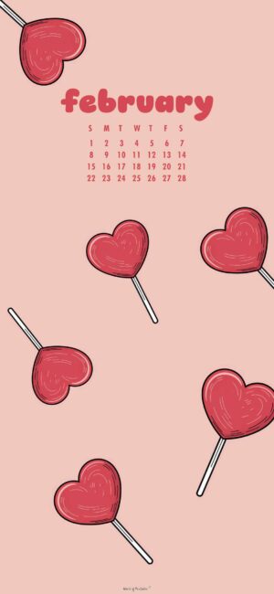 heart lollipop aesthetic february calendar wallpaper