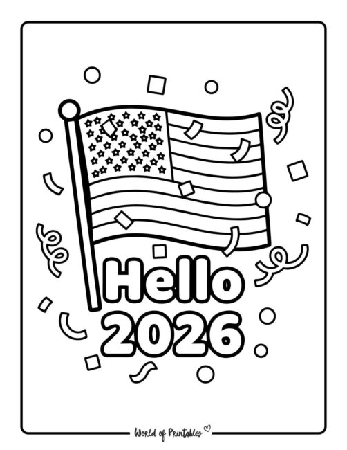 hello 2026 USA flag new year color and print pages