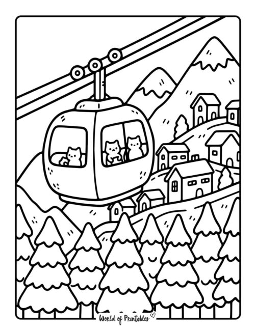 in a gondola cozy winter coloring pages