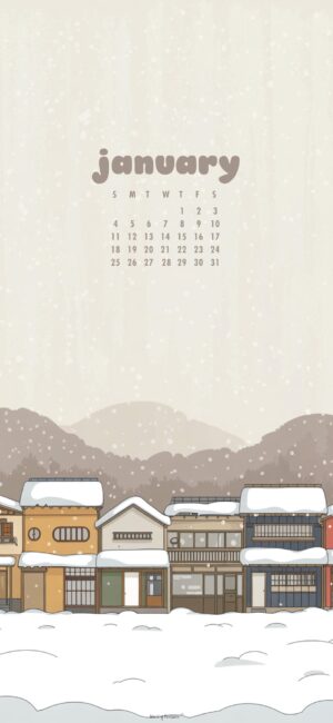 japanese houses january 2026 calendar background