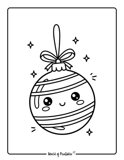 kawaii christmas ornament outline coloring pages