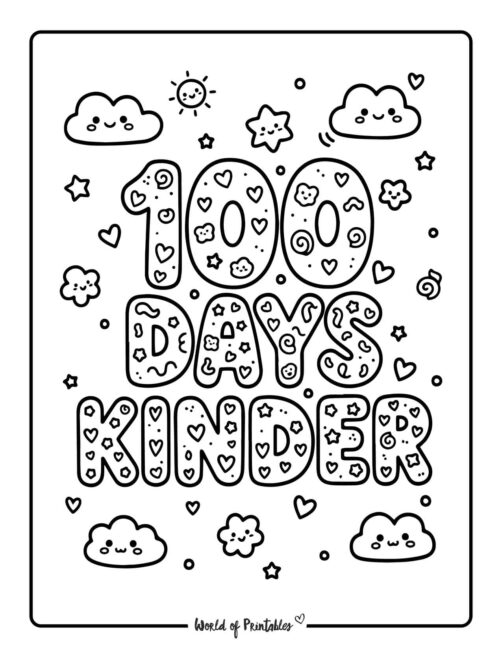 kinder - printable 100 days of school coloring pages