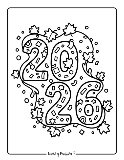 maple garland 2026 printable new year coloring pages