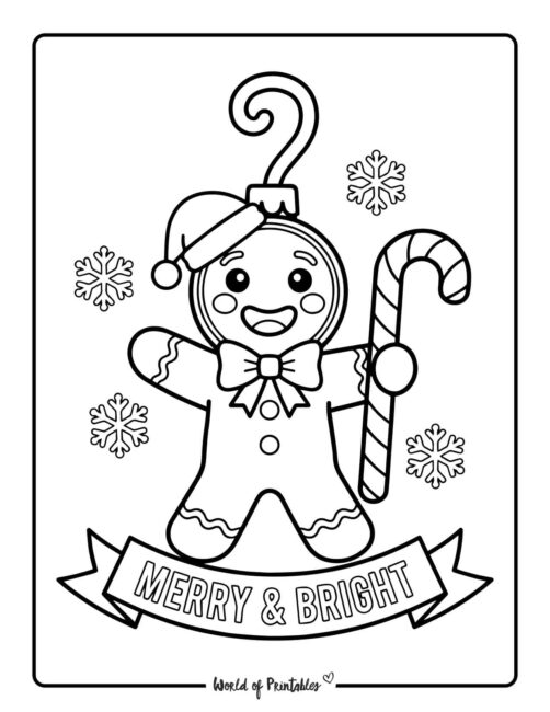 merry and bright christmas ornament color and print pages
