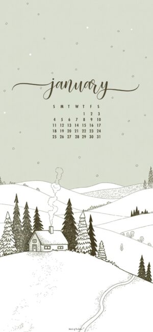 minimalist village january 2026 calendar wallpaper