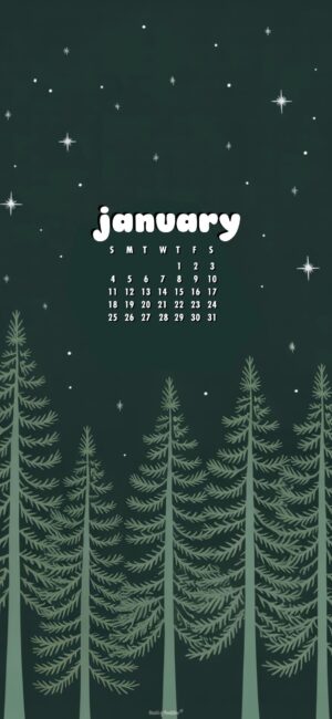 night time forest january 2026 calendar wallpaper