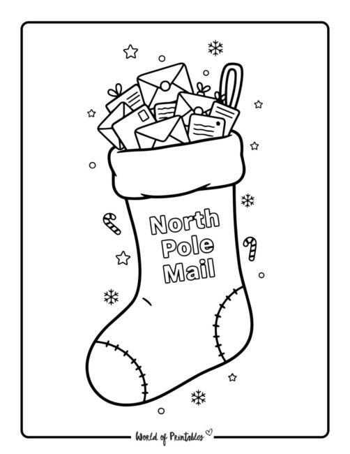 north pole mail stocking coloring page