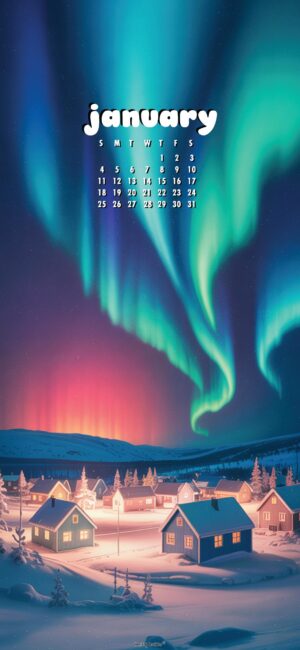 nothern lights january 2026 calendar background
