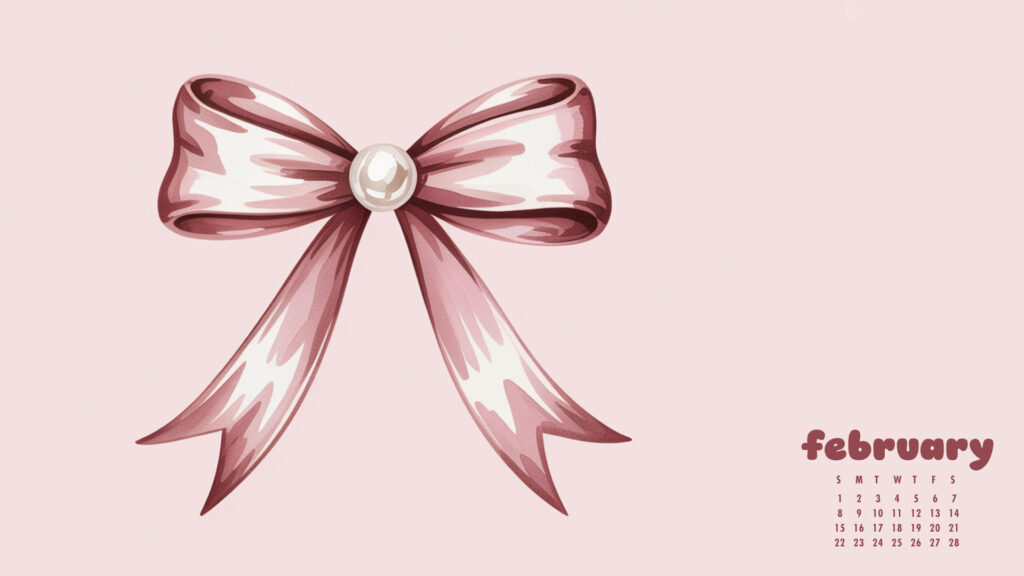 pastel pink bow february calendar wallpaper for desktop