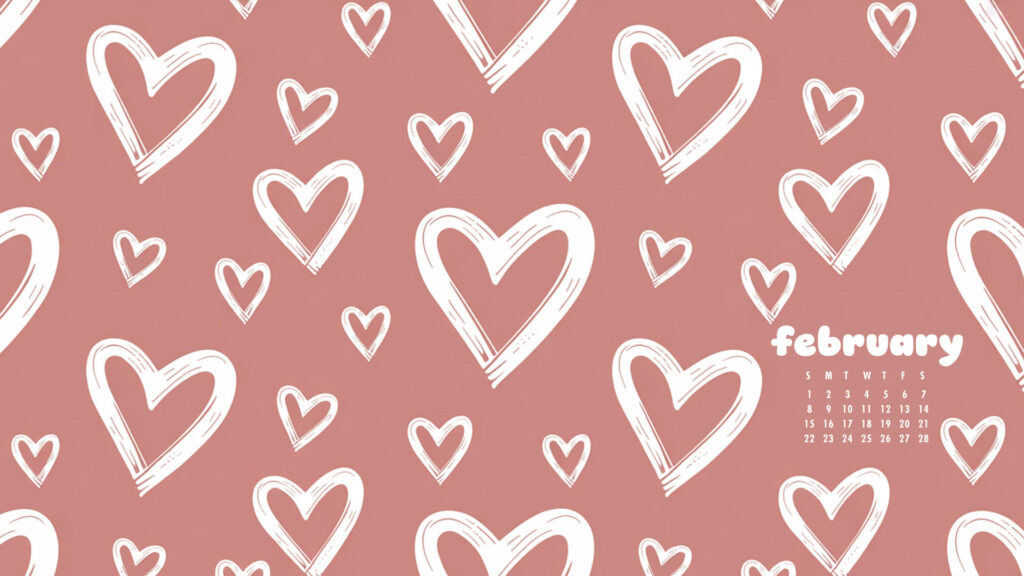 pink and white hearts february calendar wallpaper for computer