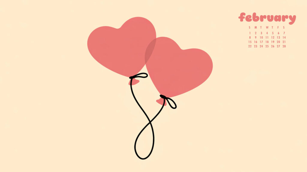 pink heart balloons february calendar wallpaper for desktop