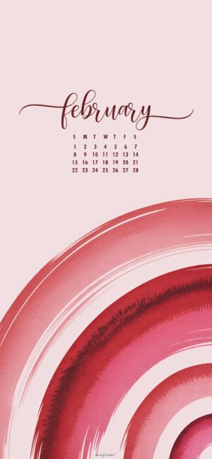 pink rainbow february calendar lock screen wallpaper