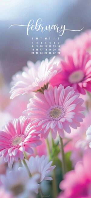 pretty floral february calendar wallpaper