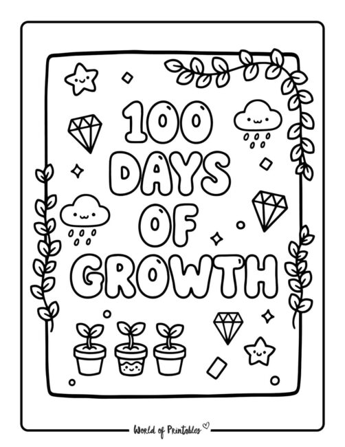 printable 100 days of growth school coloring pages