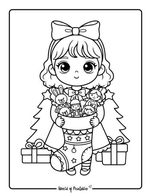 printable girl with stocking coloring pages