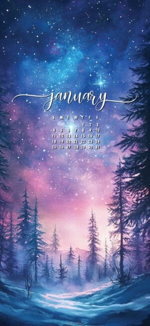 purple and blue january 2026 cute calendar wallpaper