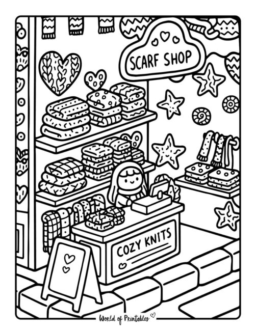 scarf shop winter coloring pages