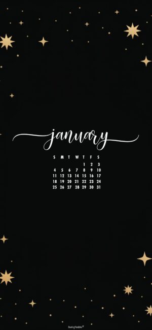 simple black and gold january 2026 calendar wallpaper free