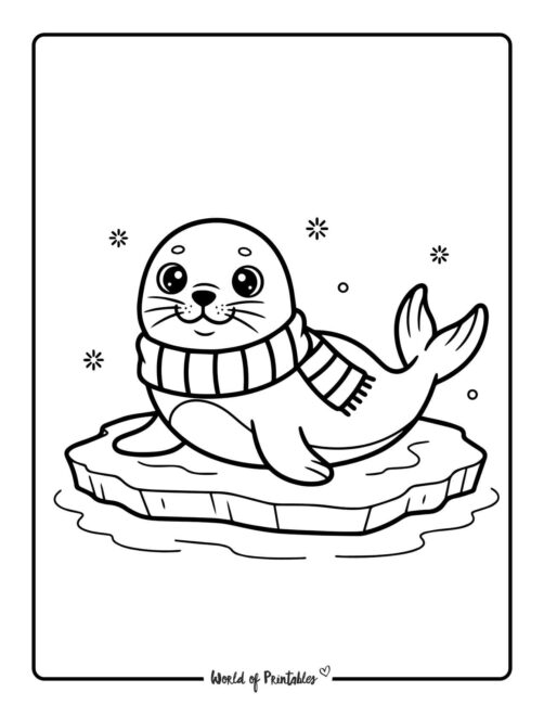 simple seal winter coloring pages for kids