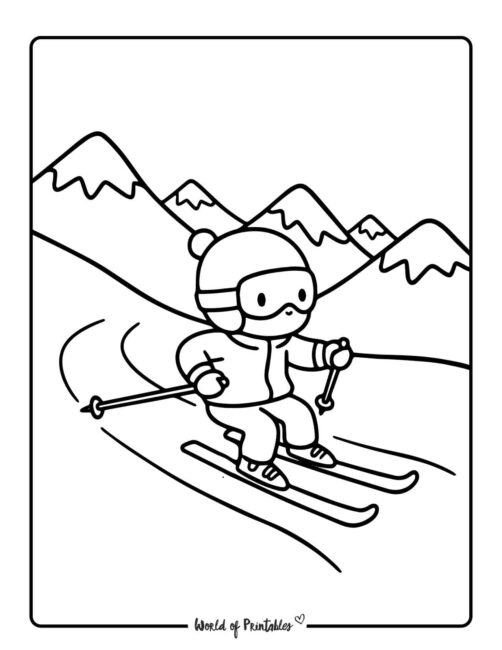 simple skiing winter coloring sheets