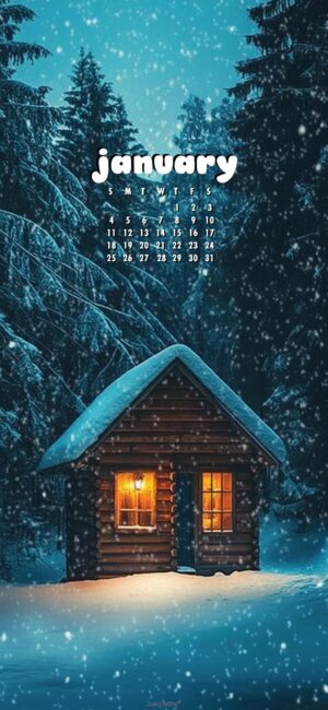 snowy cabin january 2026 aesthetic wallpaper
