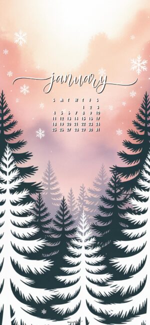 snowy trees january 2026 calendar background