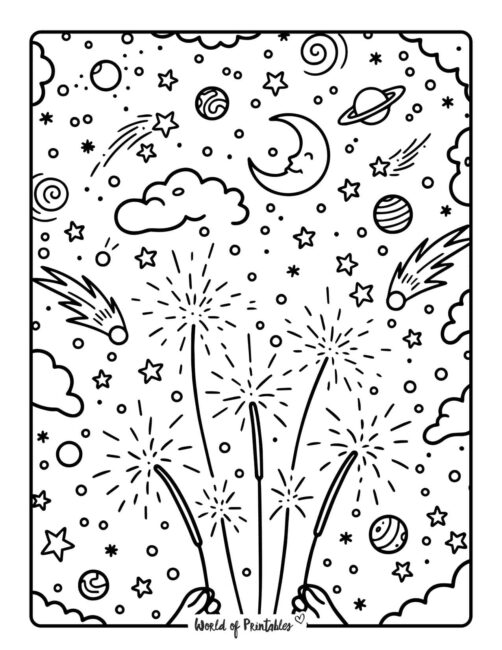 sparklers new year coloring sheets