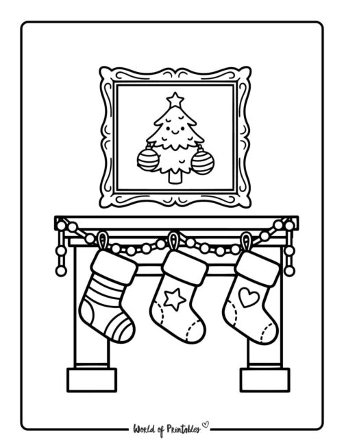 stockings on the fire place coloring page