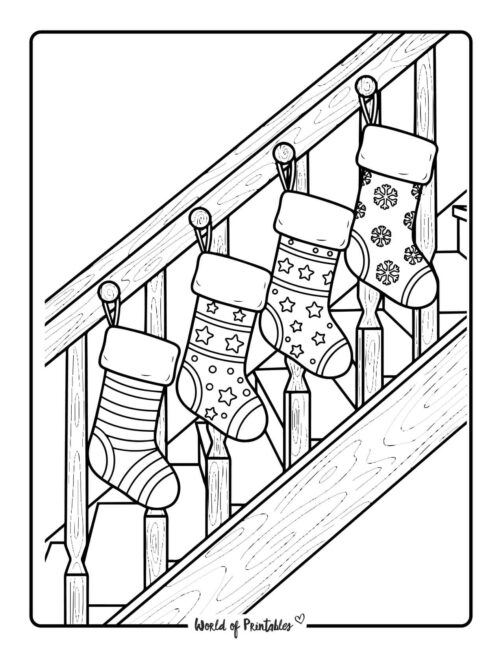 stockings on the stair detailed coloring page