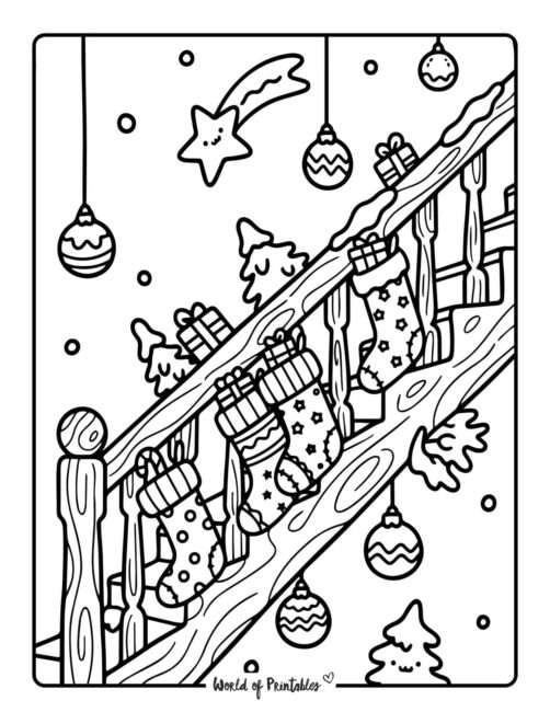 stockings on the staircase coloring page