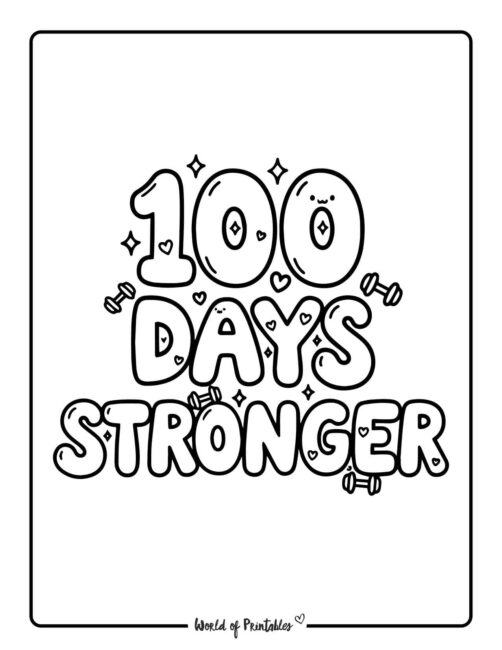 stronger - 100 days of school coloring page