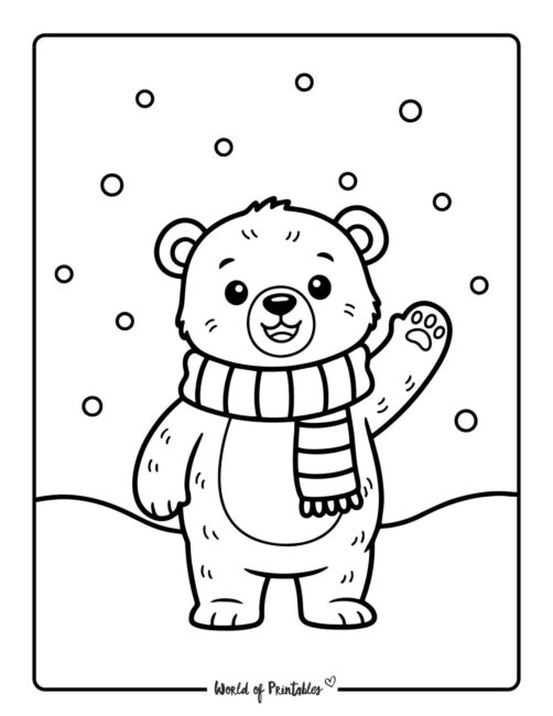 waving bear winter outline coloring pages