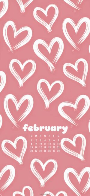white heart february 2026 iphone calendar wallpaper