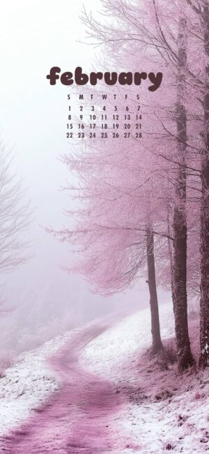 winter february calendar wallpaper snow trees