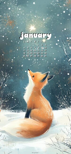 winter fox january 2026 calendar for phone