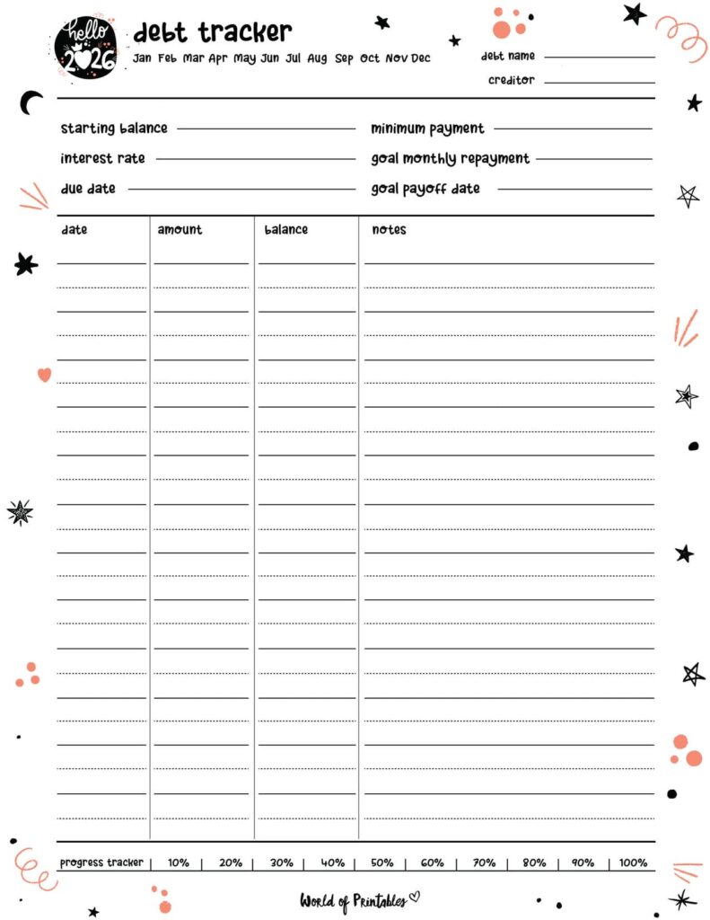 2026 Cute Debt Tracker