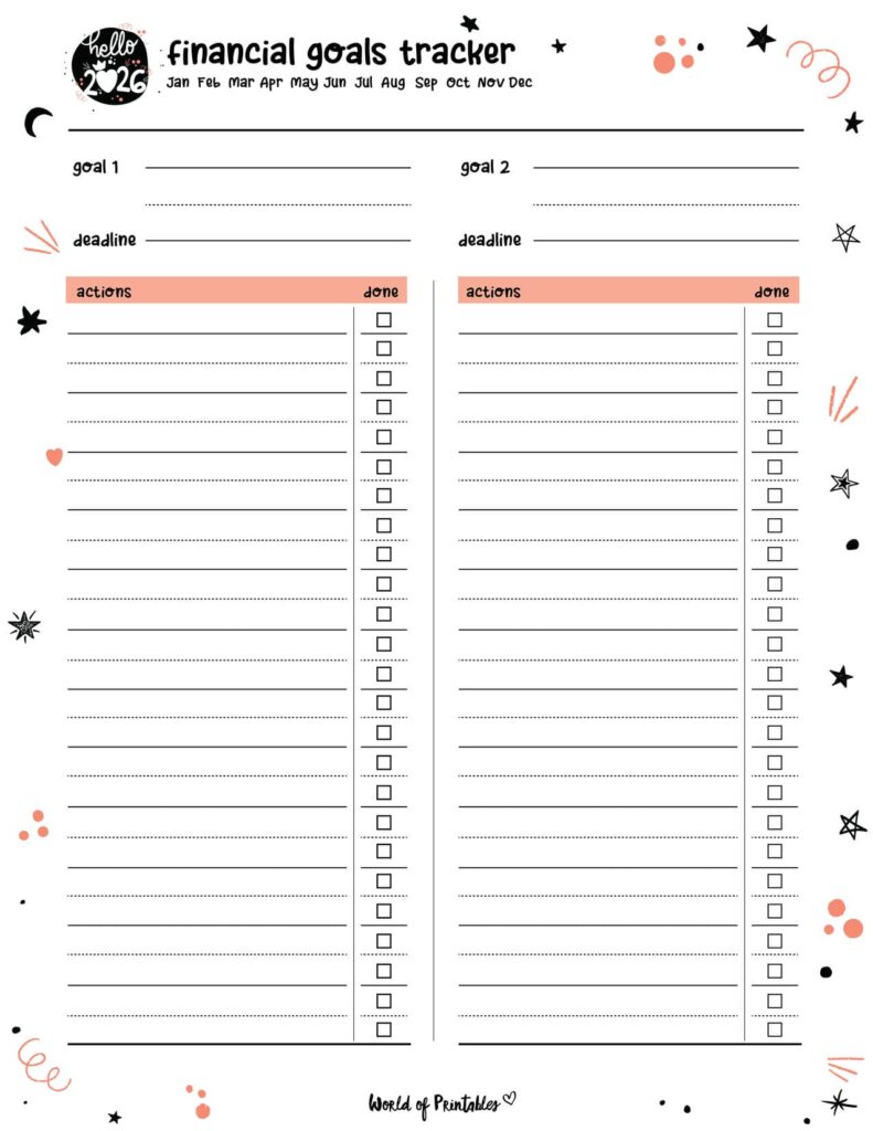 2026 Cute Financial Goals Tracker