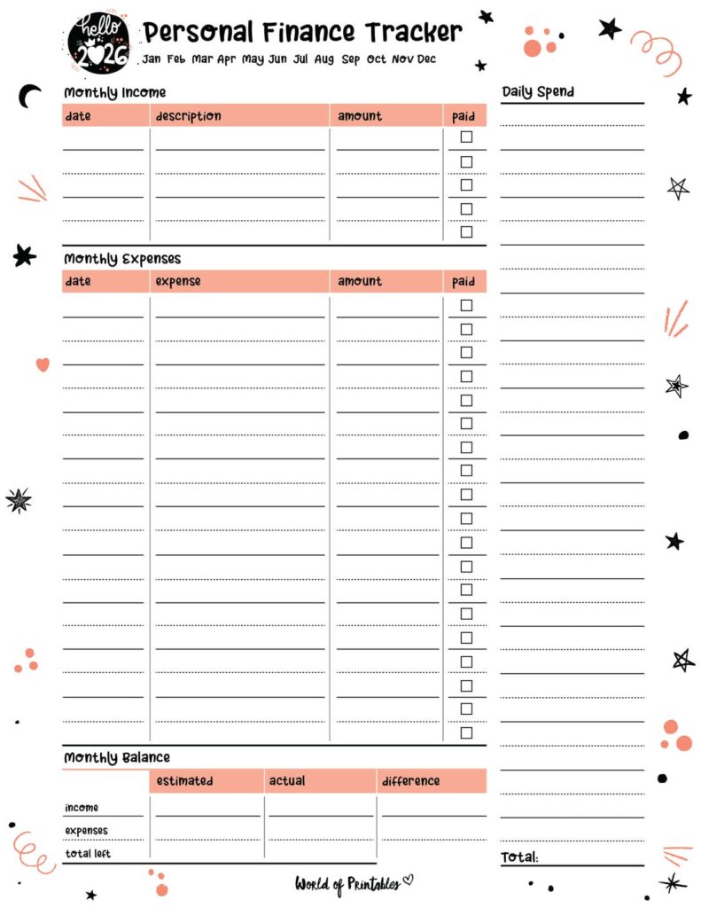 2026 Cute Personal Finance Tracker