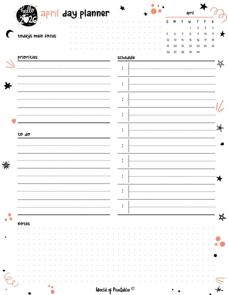 2026 Cute Planner - April Day Planner