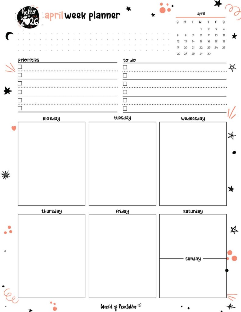 2026 Cute Planner - April Week Planner