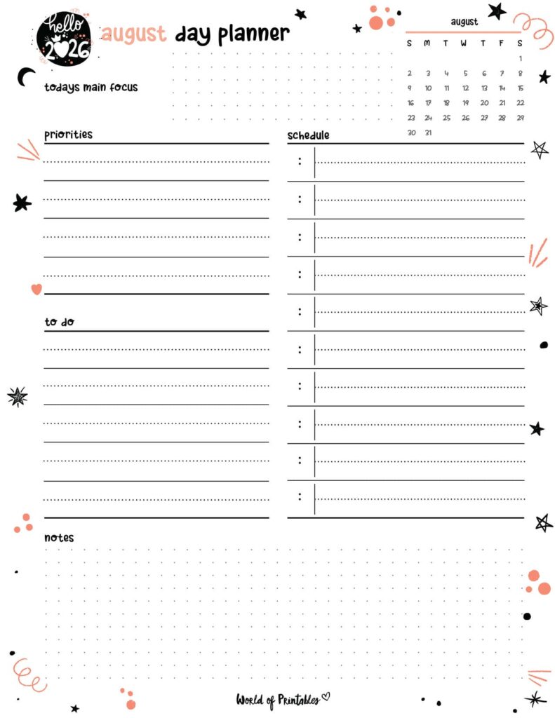 2026 Cute Planner - August Day Planner