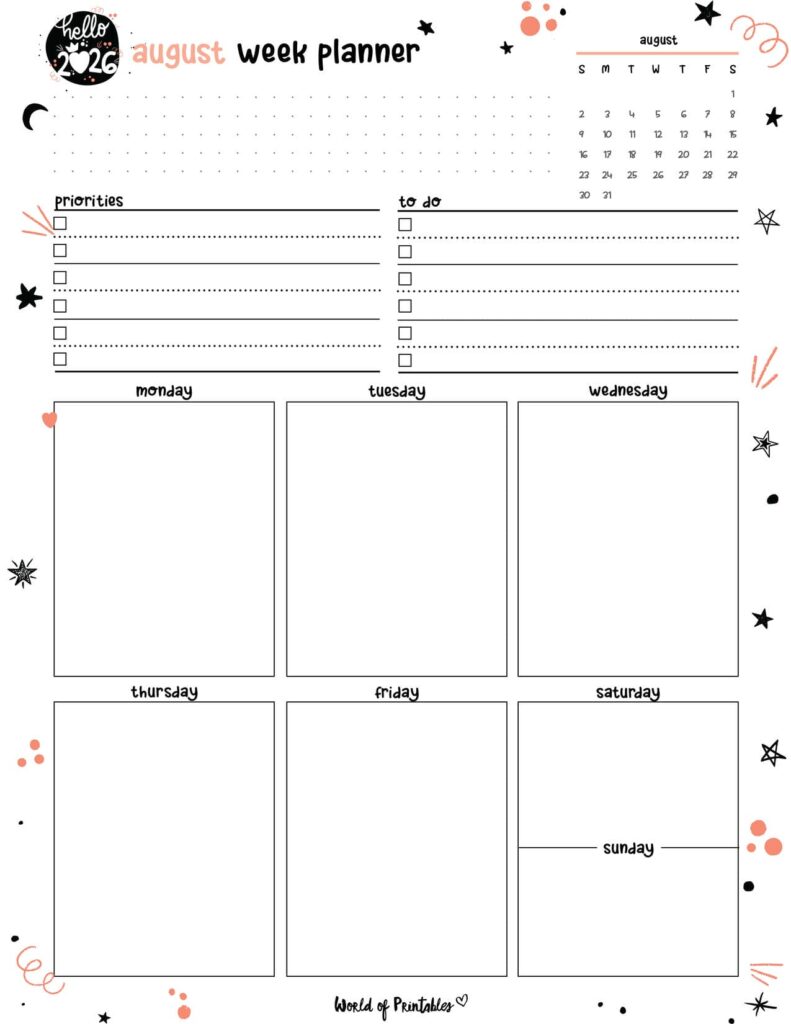 2026 Cute Planner - August Week Planner