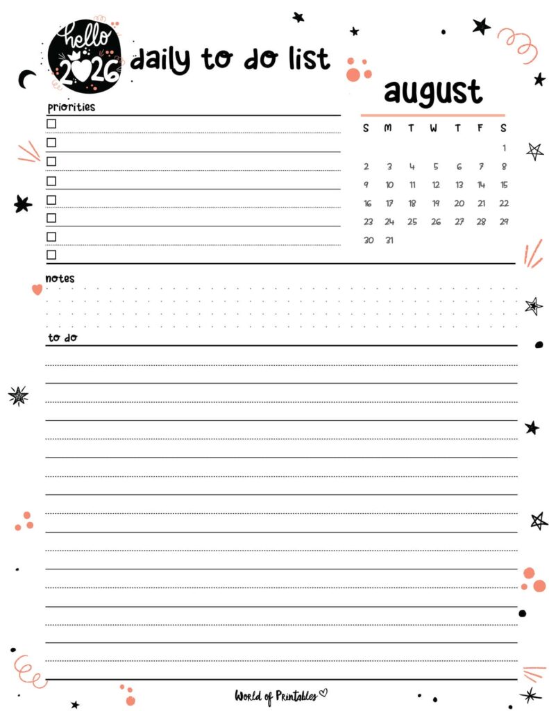 2026 Cute Planner - Daily To Do List - August