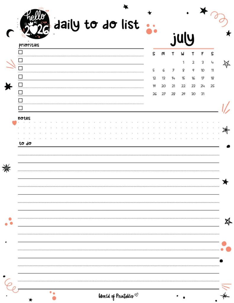 2026 Cute Planner - Daily To Do List - July